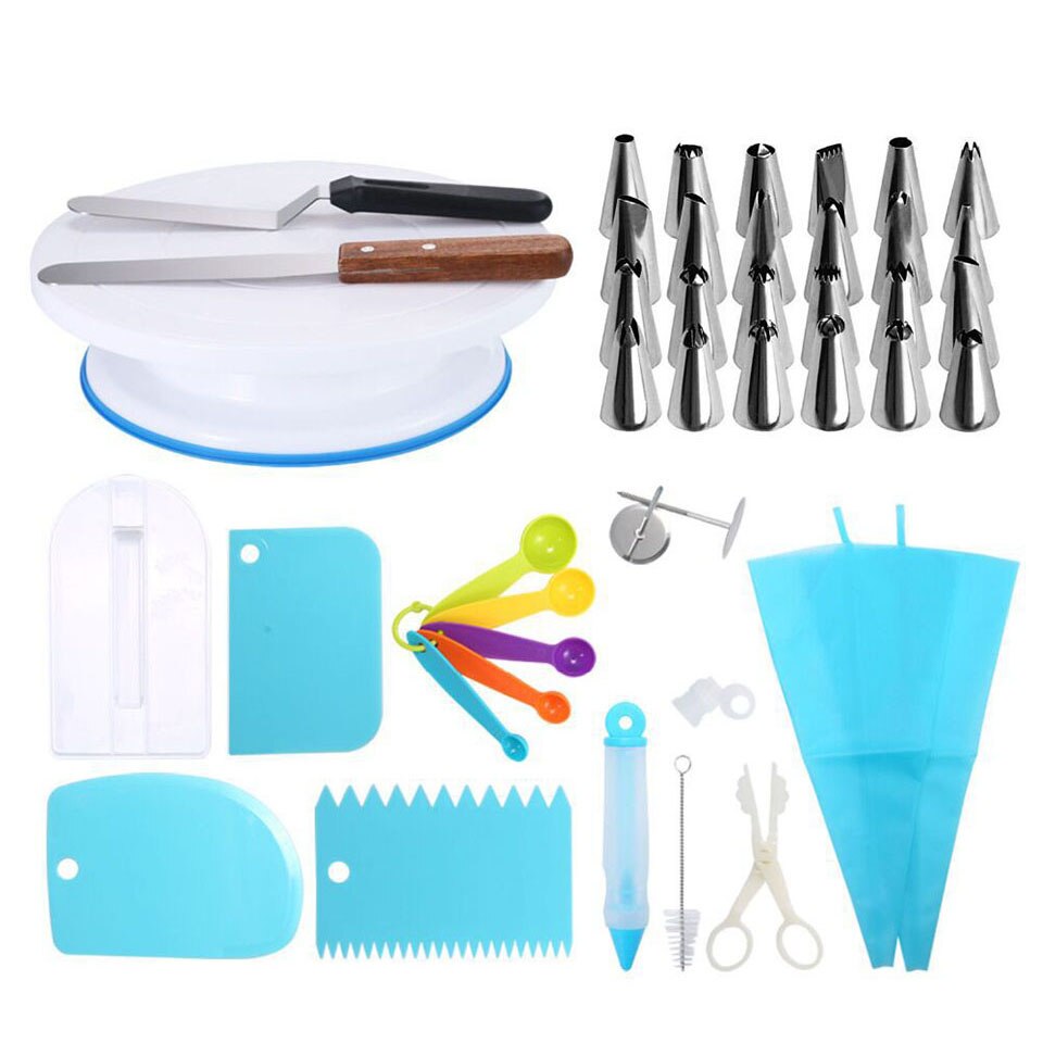 41Pcs Cake Decorating Kits Supplies with Cake Turntable Decorating Tips Icing Spatula Smoother Silicone Piping Bag Coupler: Default Title
