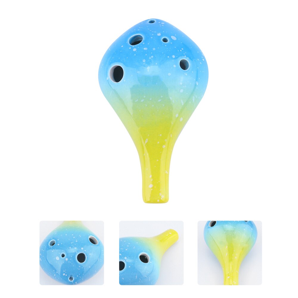 6 Hole Ceramic Ocarina - Bottle Style Ocarina Flute - Musical Instrument for Beginners: Yellow Blue