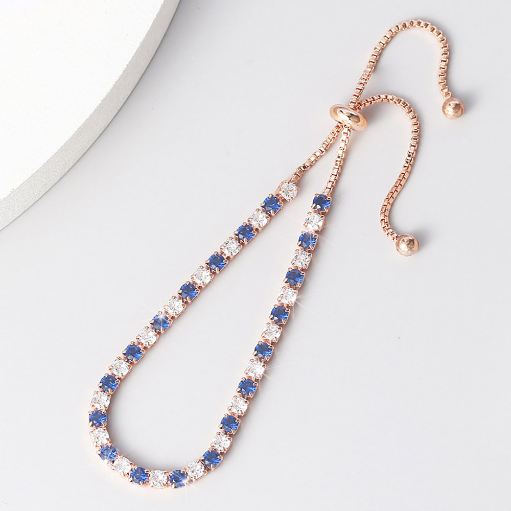 Pulseras de tenis ajustables para mujer, cadena de cristal de circonia brillante azul en la mano, pulsera con dijes para mujer, joyería de tendencia, para niña
