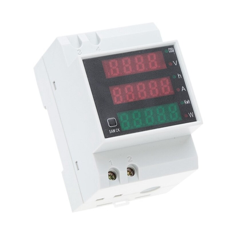100a ac80 - 300v digitale multifunksjonelle din skinne spenningsmåler voltmeter hvit effektfaktor