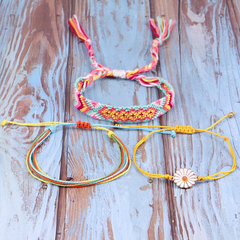 Einstellbare Boho Armbänder einstellen Handgemachte Geflochtene Schnur Hawaii Gänseblümchen Armbinde Schmuck Für Frauen jugendlich Mädchen