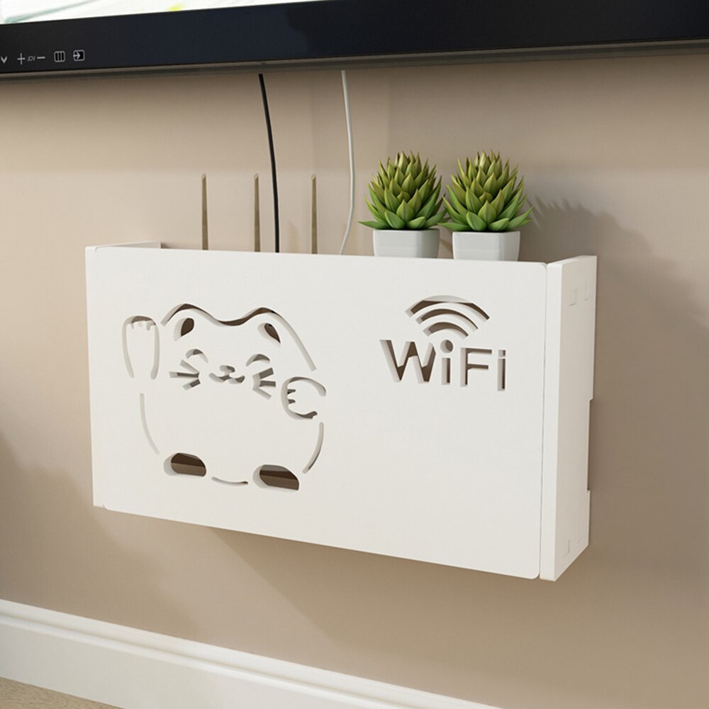 Wifi Router Plank Opbergdozen Kabel Power Plus Draad Beugel Opbergdoos Wood-Plastic Wandplank Opknoping Plug beugel Dozen