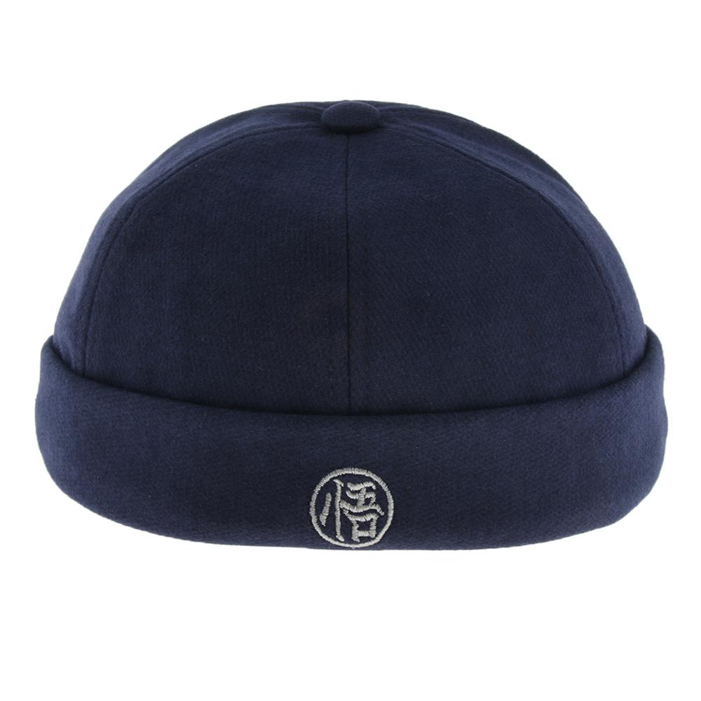 Mannen Retro Wol Docker Cap Hoed Leon Beanie Cap Verstelbare Visser Werklieden Hoed: Navy Blue