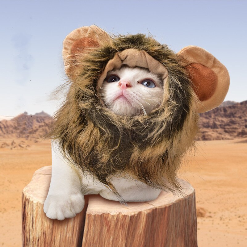 Peluca de gato y melena de León para mascotas, sombrero para perros y gatos pequeños, accesorios de decoración para mascotas, disfraz de Peluca de León, gorro de pelo , suministros para mascotas