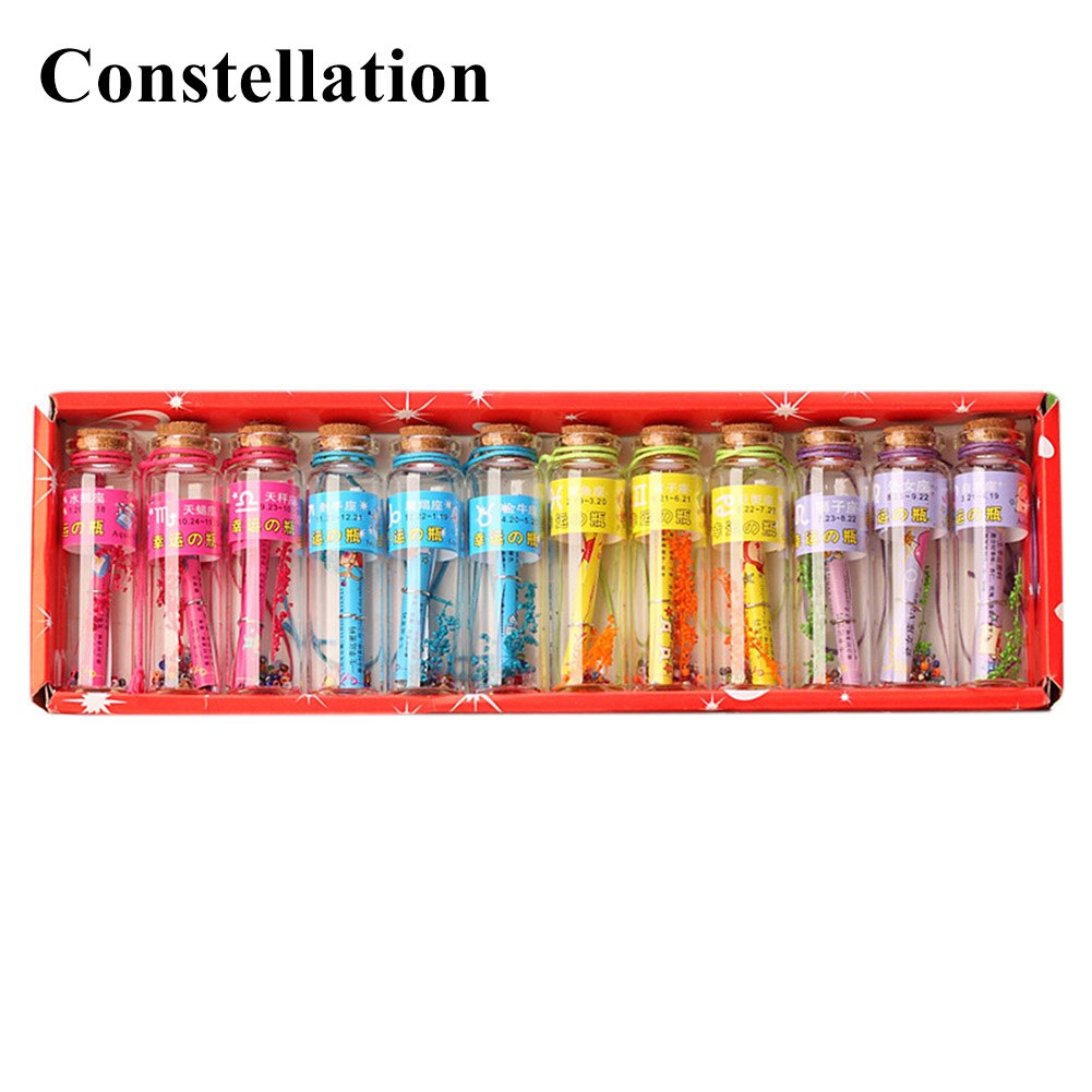 12Pcs Glass Wishing Bottles Shell Key Flower Mini Wood Cork Stopper Wishing Bottles Vials Containers Birthday Party Decoration: Constellation