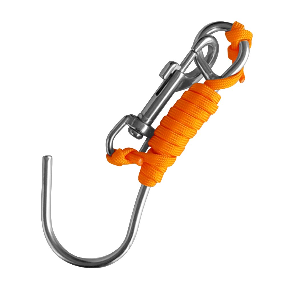 Scuba Diving Reef Drift Hooks With 120cm Line & Stainless Steel Clip Single Reef Hook: Orange