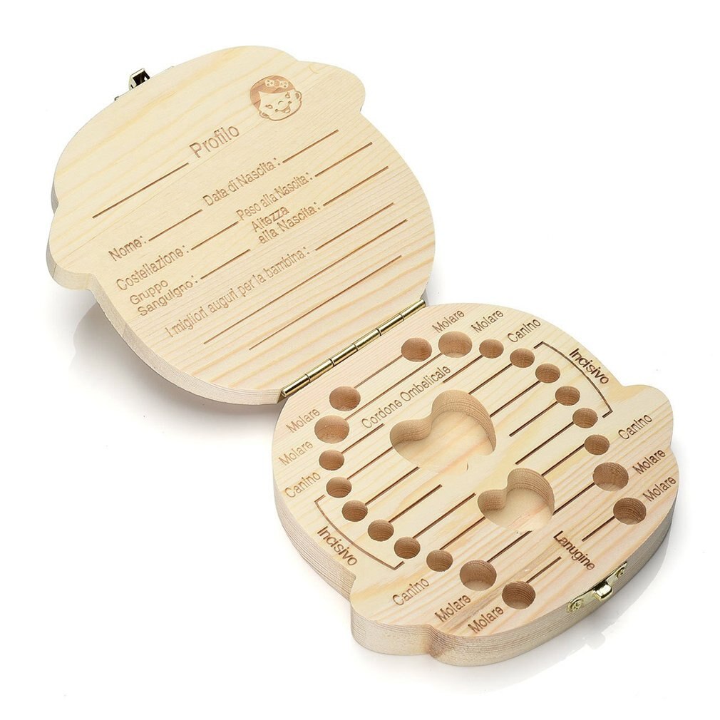 Wooden Baby Kids Tooth Storage Box English Teeth Umbilical Lanugo Organizer Keepsakes Save Baby Wood Tooth Box Storage