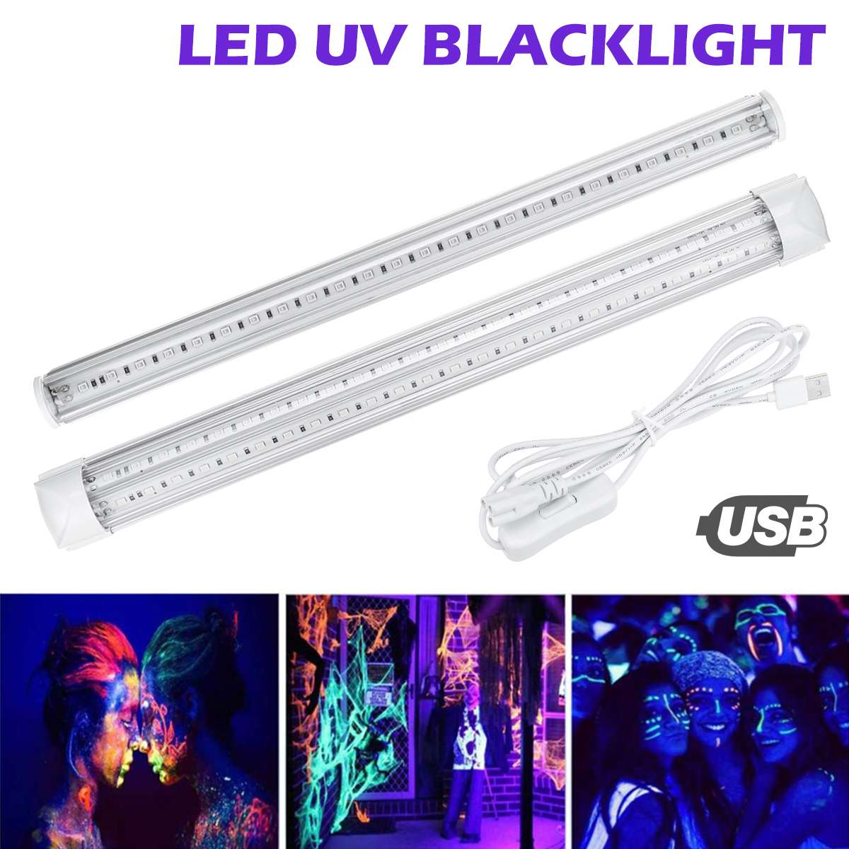 36W Disco Light UV LED Blacklight Integrated Tube UV Lamp LED Violet Light Tube for Blacklight Party Body Paint USB Charging