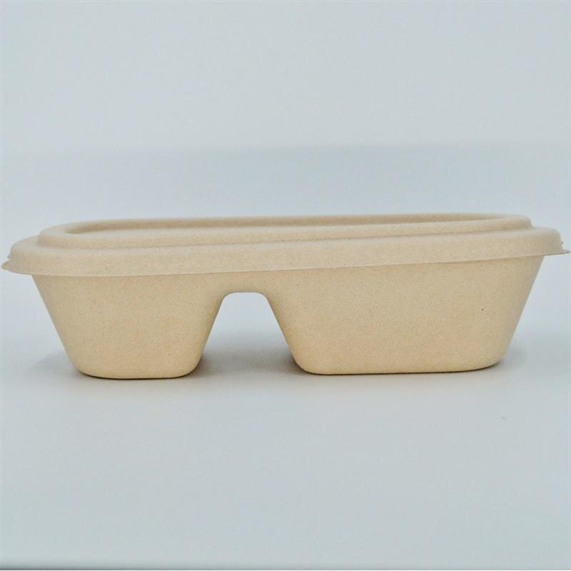5PCS 800ML Three-Grid Food Containers Disposable Pulp Lunch Box Biodegradable Takeout Box Eco-Friendly Doggy Boxes With Lid