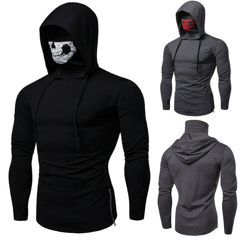 Herre gym tynd hættetrøje langærmede hættetrøjer med maske sweatshirt afslappet t-shirt sweatshirt