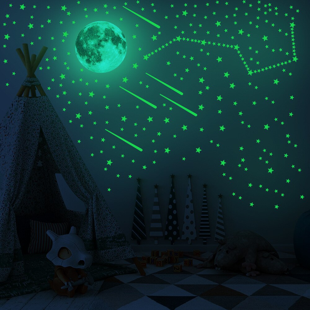 Glowing Moon Shooting Star Wall Stickers Home Decor Glow In The Dark Vinyl Babyroom Bedroom Living Room Decoration