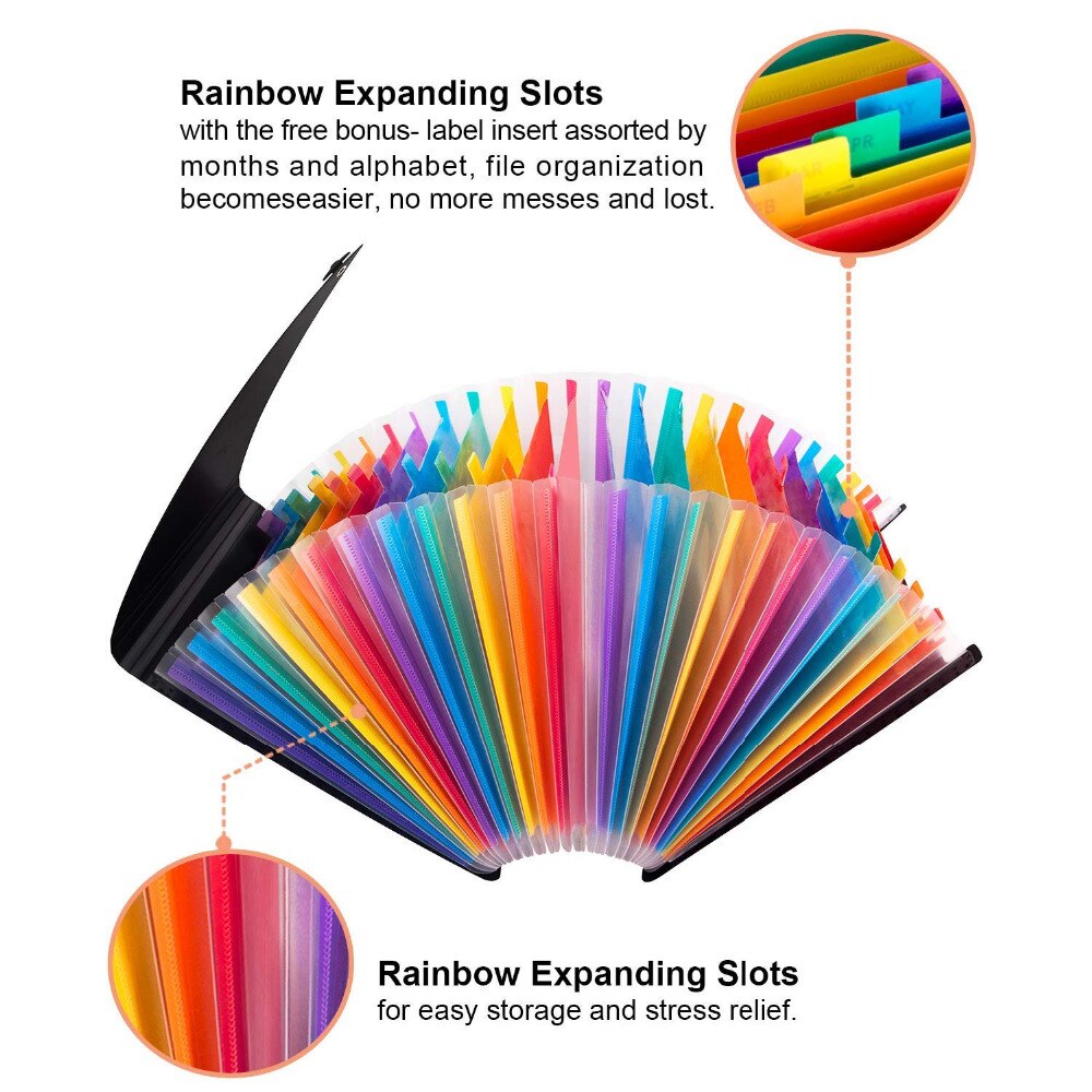 A4 Letter Size Expanding A4 for File Holder Office Supplies Plastic Rainbows Organizer Portable Documents Holder Desk Storage