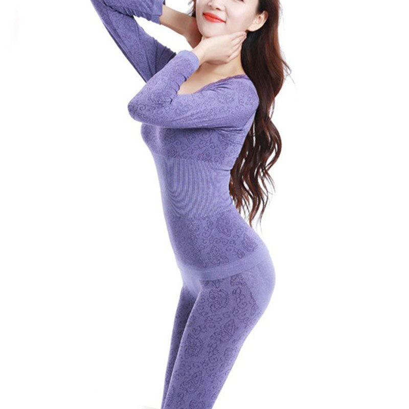 Winter Women Long Johns Thermal Underwear Suit Thick Modal Underwear Female Clothing: Purple