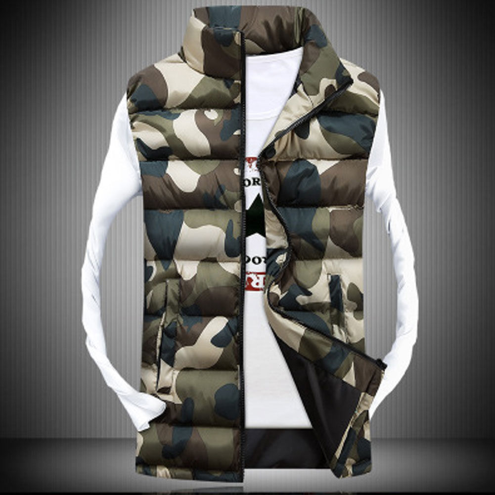 Hommes hiver sans manches coton camouflage veste mince à capuche gilet manteau gilet zippé hommes automne camouflage gilet manteau