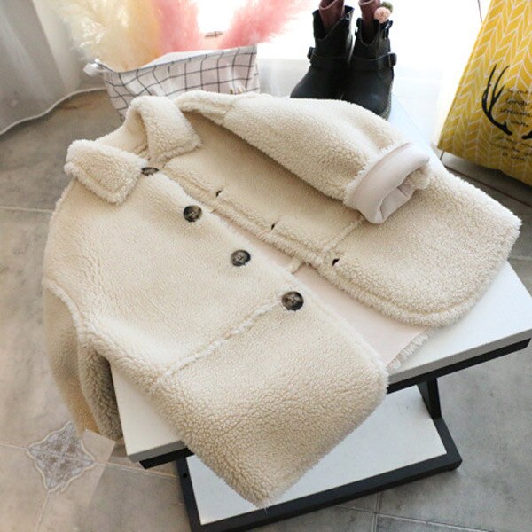 Ragazza di modo di autunno del cappotto di inverno Del Han versione agnello di peluche cappotto lungo di spessore: 10T