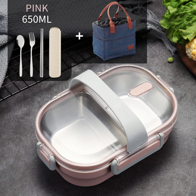 Worthbuy Japanse Draagbare Lunchbox Voor Kids School 304 Rvs Bento Box Keuken Lekvrije Voedsel Container doos: Pink Bag Tableware