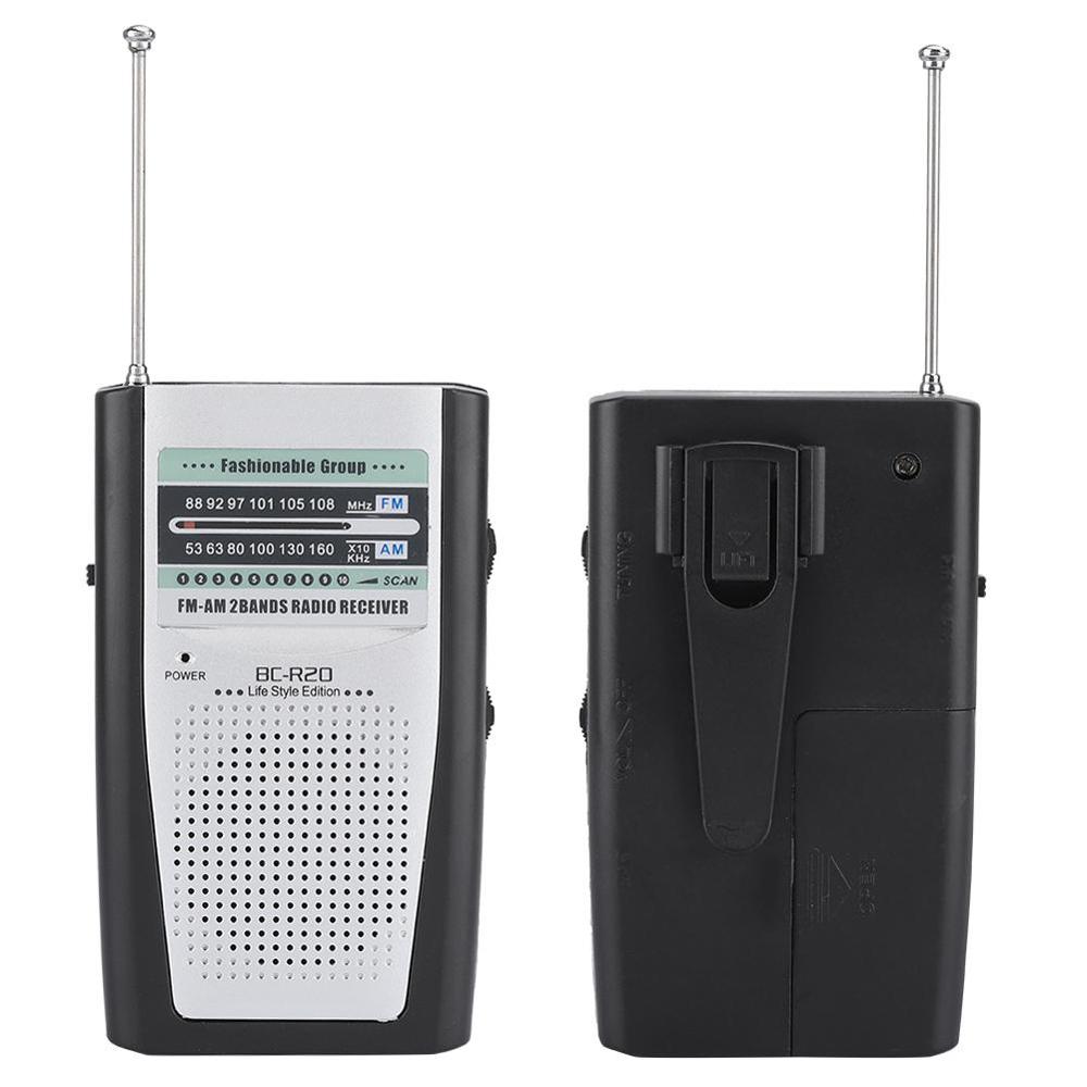 mini radio przenośne radio rano/FM z antena teleskopowa odbiornik radio FM radio cyfrowe dwuzakresowy BC-R21 BC-R20 wbudowany głośnik: czarny