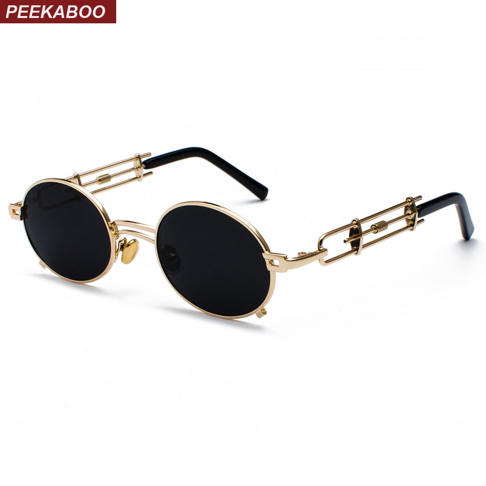 Peekaboo retro steampunk sonnenbrille männer runde Jahrgang metall rahmen Gold schwarz Oval sonne gläser für frauen roten männlichen