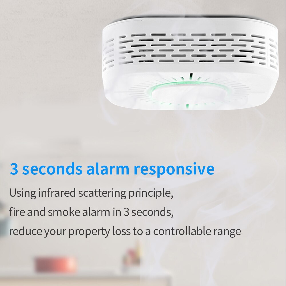 TISHRIC 433MHz Wireless Smoke Sensor Detector Protection Smoke Detector Fire Alarm System Security Work with Sonoff RF Bridge