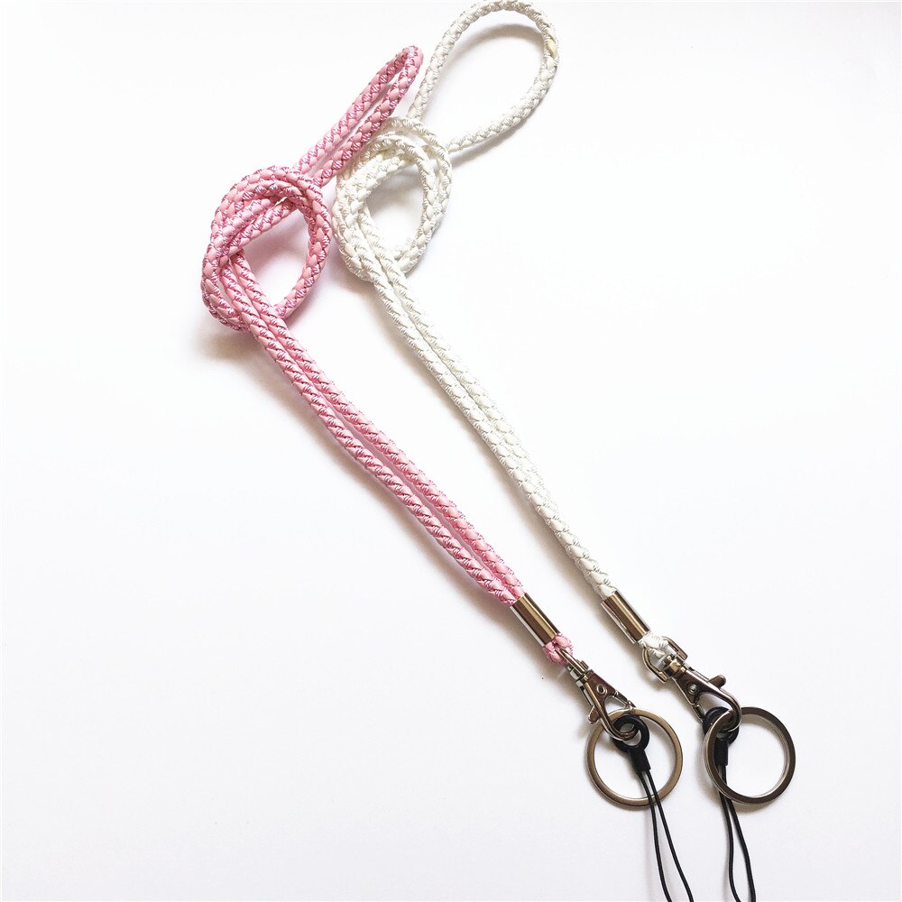 2 st pu flätad snodd nyckelring halsband och hand handled nyckelring för nycklar & kamera & mobiltelefon & id-märke: Rosa vit