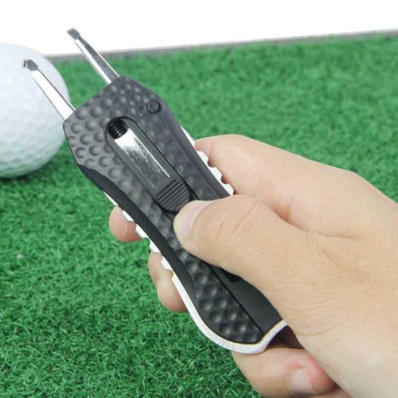 Portable Golf Divot Repair Tool Retractable Plastic Stainless Steel Pitch Cleaner Pitchfork Putting Fork Training Supplies Items