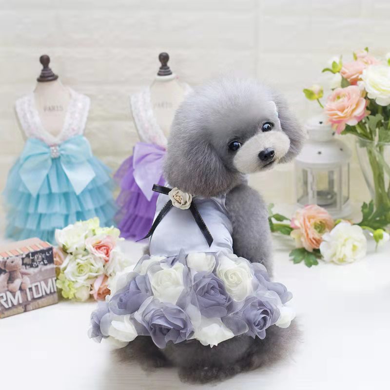 Dog clothes summer thin rose dress for small dogs pet wedding dress dog short skirts vest teddy french bulldog Pomeranian: white / XS