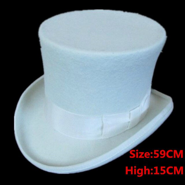 5 farve top hat 15cm 4 størrelse uld kvinder mænd top fedora hat tryllekunstner kaffe steampunk cosplay punk fest kasketter: Hvid 59cm