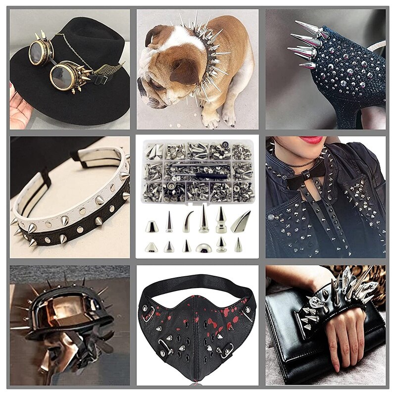 265 setzt Mehrere Entwürfe Schraube Zurück Silber Punk Spikes Und Nieten Metall Baum Kegel Nieten Für Leder Handwerk DIY Projekt