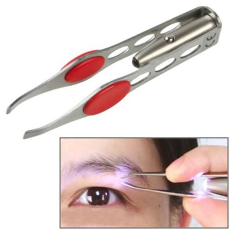 Mini pinzas para cejas, herramientas de belleza para maquillaje de cejas, pinzas para depilación, pinzas para cejas con lámpara LED con clip