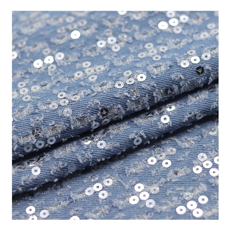 High-end embroidered denim dress sequin fabric