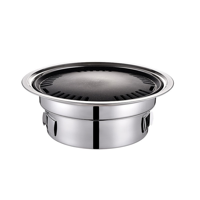 Stainless Steel Domestic Charcoal Barbecue Grill Commercial Round Non-stick Outdoor Camping Portable Charcoal Stove Kitchenware: Item A Large Size