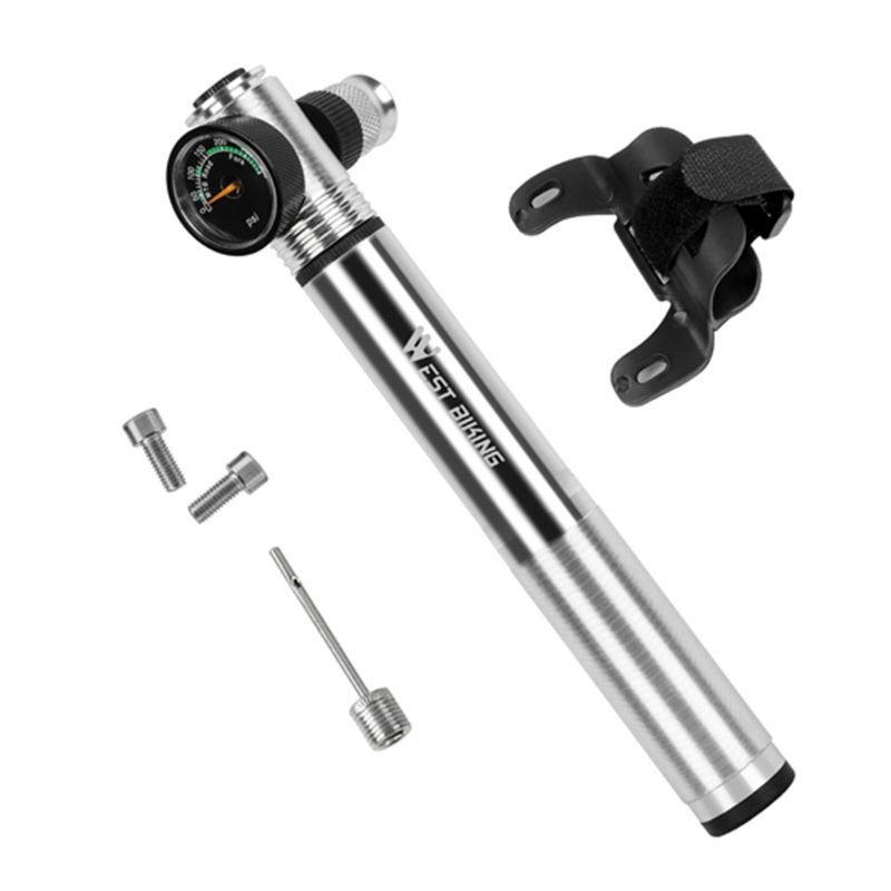 Aluminum High Pressure Bicycle Pump Bidirectional Inflatable Portable Mini Pumps: Light Grey