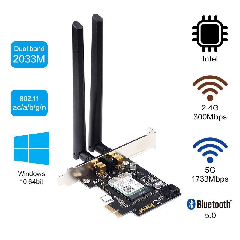 Ordenador de escritorio inalámbrico Intel 9260 9260ac banda Dual 1730Mbps MU-MIMO Windows 10 WiFi Bluetooth 5,0 PCI-E 1X tarjeta