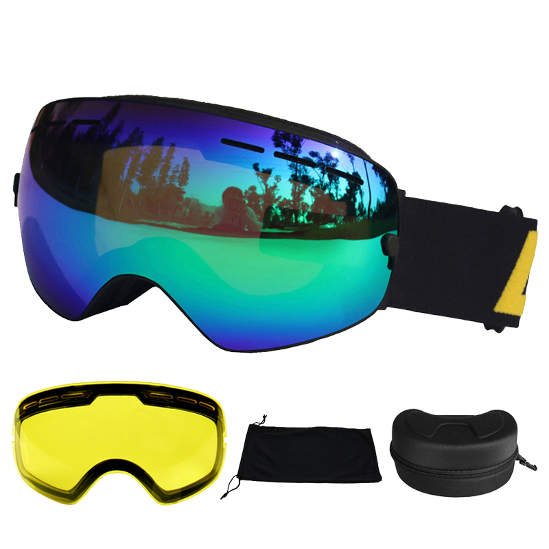 LOCLE Antibeschlag-Skibrille, UV400, Skibrille, doppellagig, zum Skifahren, Snowboarden, Schneebrille, Skibrille mit einer aufhellenden Linse: MULTI