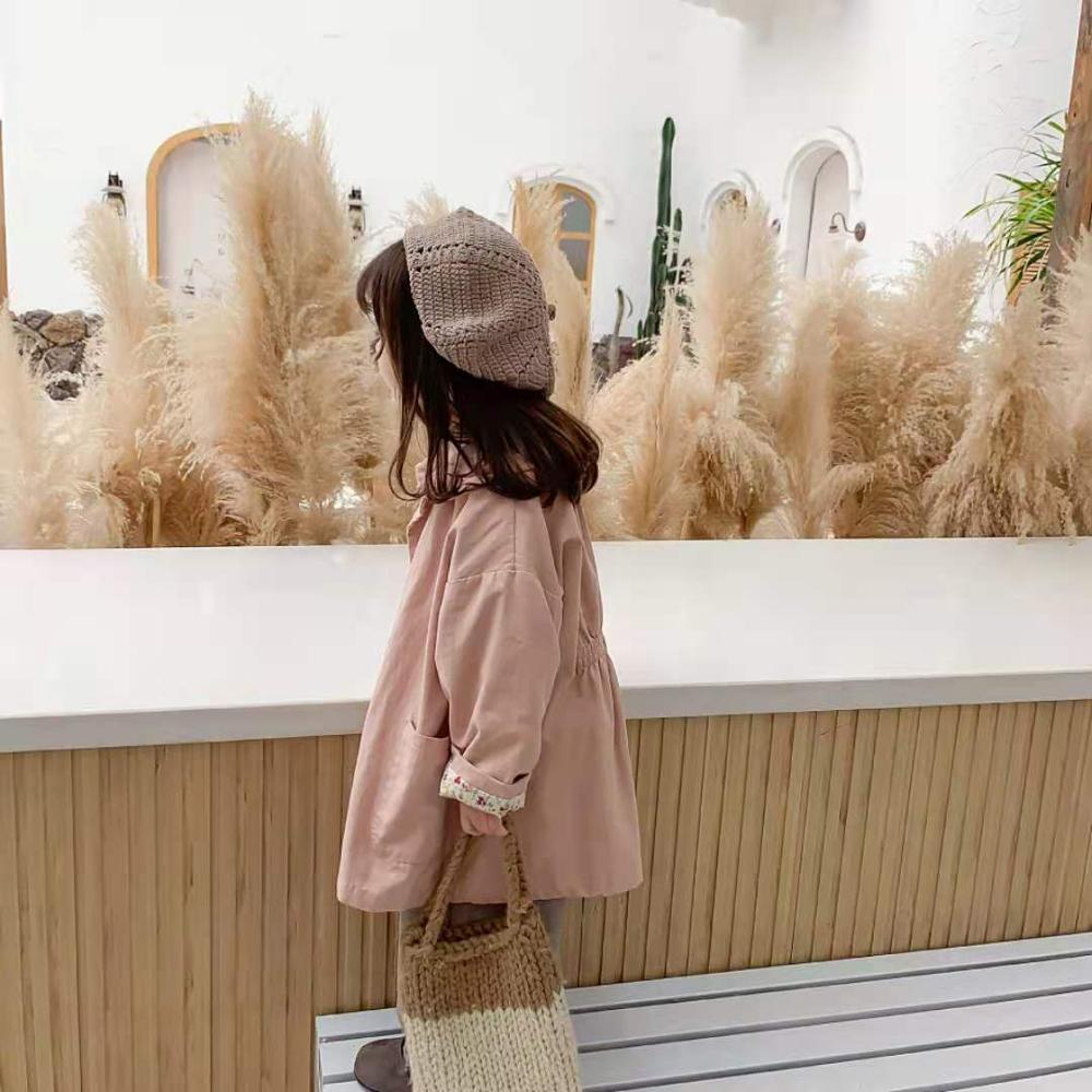 Girls' Jacket Autumn and Winter Korean Style Pocket Doll Collar Long Floral College Windbreaker