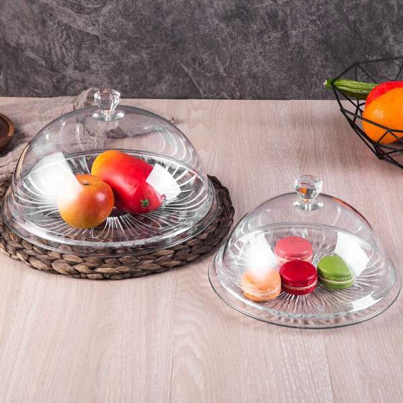 1Set Transparent Round Food Cover Foods Preservation Lid Cake Lids PC Acrylic Meal Bread Cake Snack Dust Tray