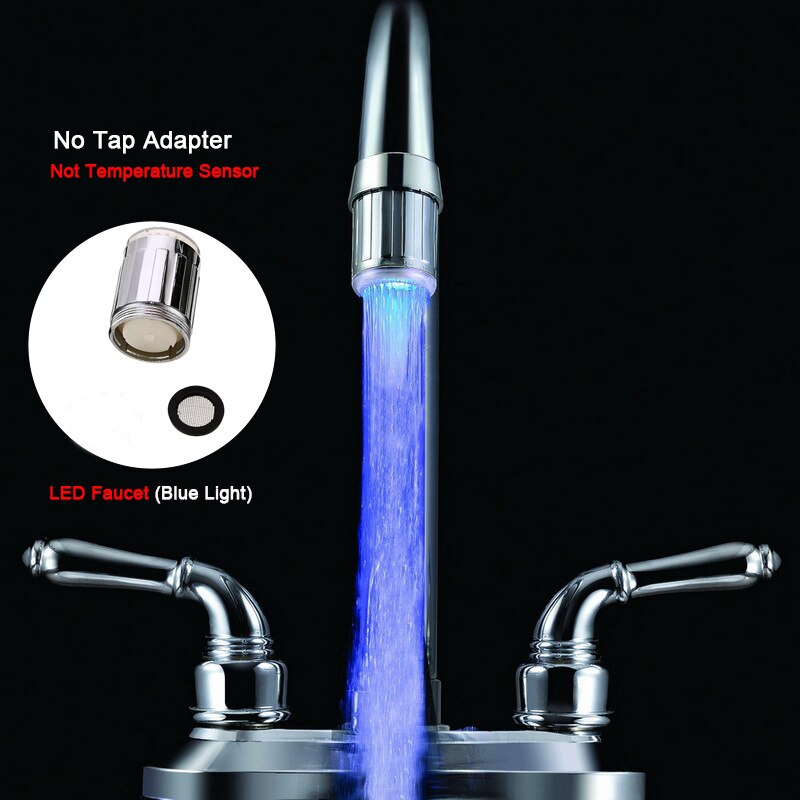 Lichtgevende led waterkraan douchekraan wastafel watersproeier badkamer keuken verwarming kranen thermostaat blauw /3 kleuren /7 kleuren: Blauw geen adapter