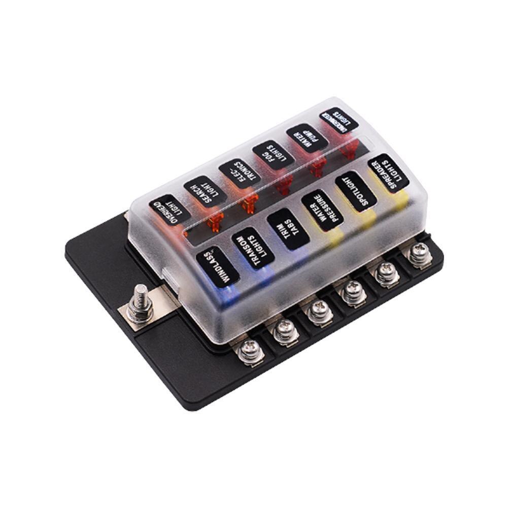 12V 24V Blade Fuse Box Holder 12Ways Modified Fuse Box Terminal Block with LED Warning Light for Car Boat Marine Trike