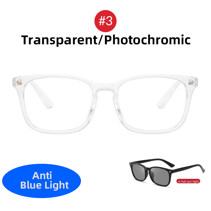 Gafas fotocromáticas clásicas con bloqueo de luz azul para hombre, lentes cuadradas que cambian de Color, antirayos azules, para ordenador, camaleón: Transparente