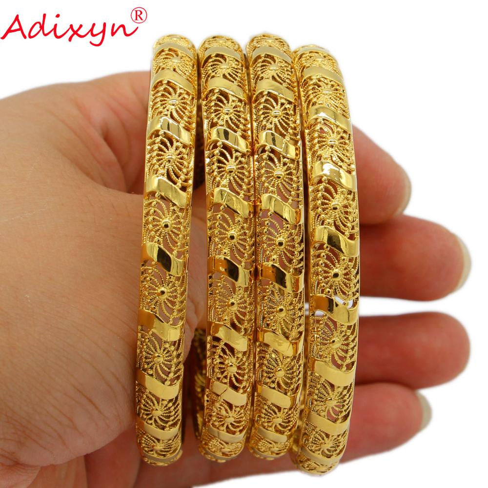Adixyn 4pcs/lot Dubai bangles Women Jewelry Ethiopian Gold Color Copper Luxury Bracelets Bride Girls Party