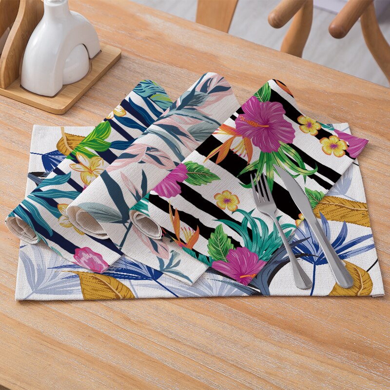 Geometrie Blumen Küche Tischset 42X32 Pflanzen Vogel Dekorative Baumwolle Leinen Tisch matt Westlichen Tischset Getränke Bahn Wasserdicht
