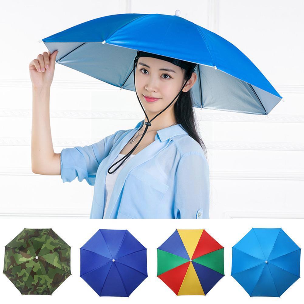 Portable Rain Umbrella Hat Foldable Outdoor Shade Beach Hats Hiking Wear Cap Waterproof Umbrella Fishing Campi A9i7
