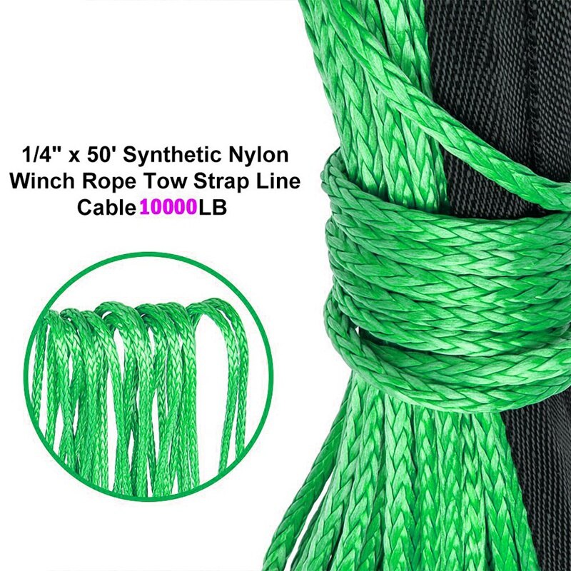1/4X50 15M 6MM 7700 Lbs Car Electric Winch Rope High-Strength Fiber Rope Car Off-Road Vehicle Traction Rope for Car SUV