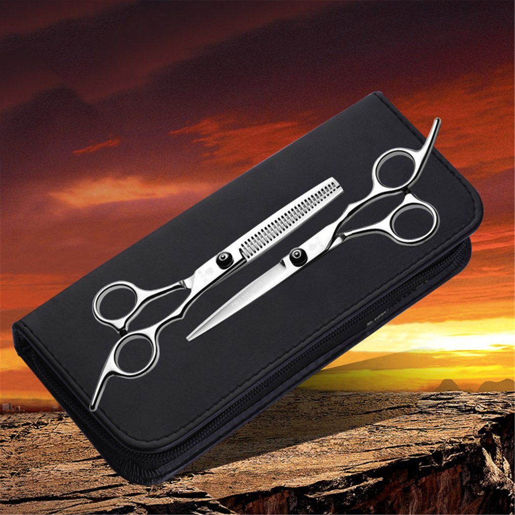 Hairdressing scissors Flat shears bangs shears scissors thinning scissors combination set Bright silver