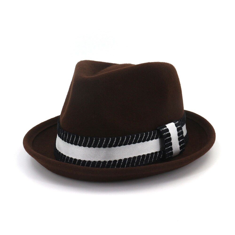 Chapeau fedora en laine marron pour homme et femme, style vintage, style royal, avec nœud carré, collection hiver: Chapeau fedora marron