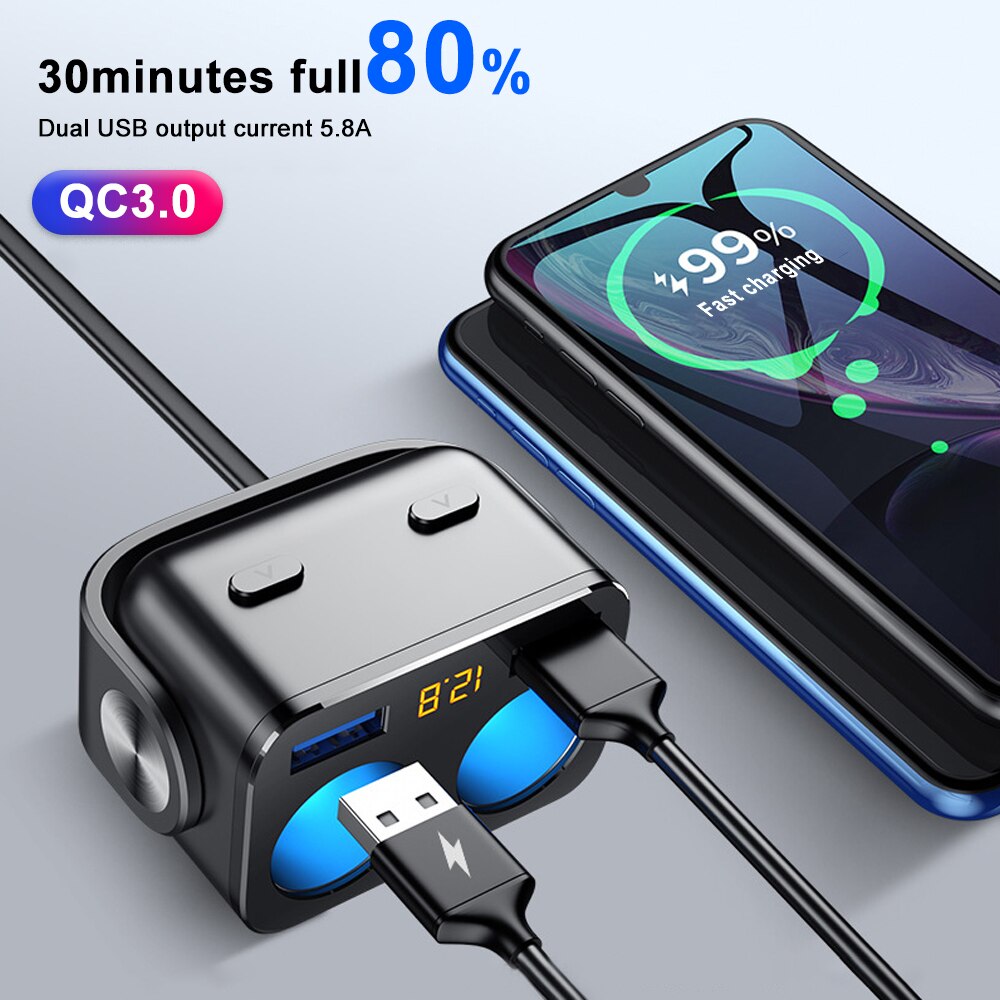 Sigarettenaansteker Splitter Qc 3.0 Quick Charger Dual Usb Charge 12V Auto Sigarettenaansteker Adapter Stopcontacten power