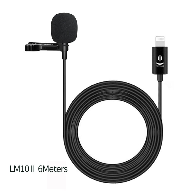 Mikrofon yc -lm10 ii lavalier lyn mikrofon 1.5m 3m 6m kabel til iphone xs xr x /11/8/8 plus /6/7 plus ipad: Yc -lm10 ii 6m