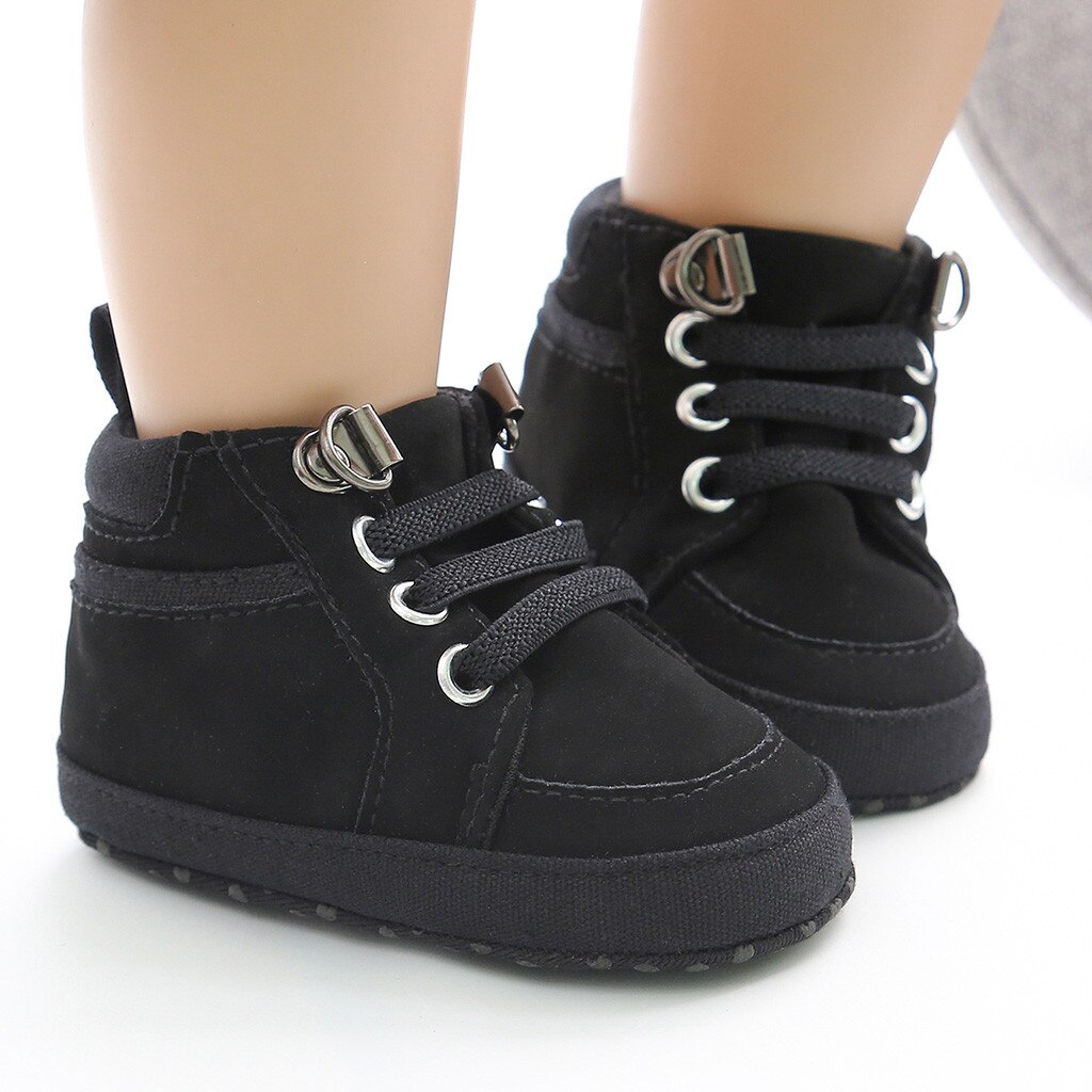 Cheville en Pu, chaussures pour bébés filles et garçons, bottes avec liaisons croisées solides en coton, toutes saisons, premières marches, à lacets