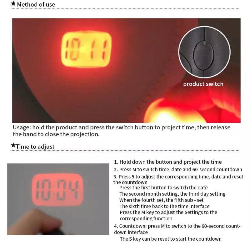 Mini montre projecteur lampe de projecteur | Bracelet de Projection numérique, corde suspendue, petite horloge Portable, haute intensité,