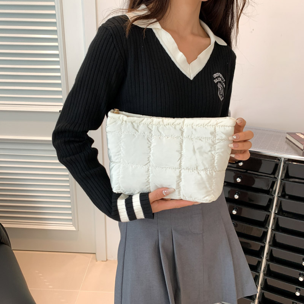 Quilted Embroidered Women's Puffer Makeup Bag Cotton Padded Small Storage Bags Down Solid Cosmetic Pouch Ladies Mini Clutch Bags: Clear